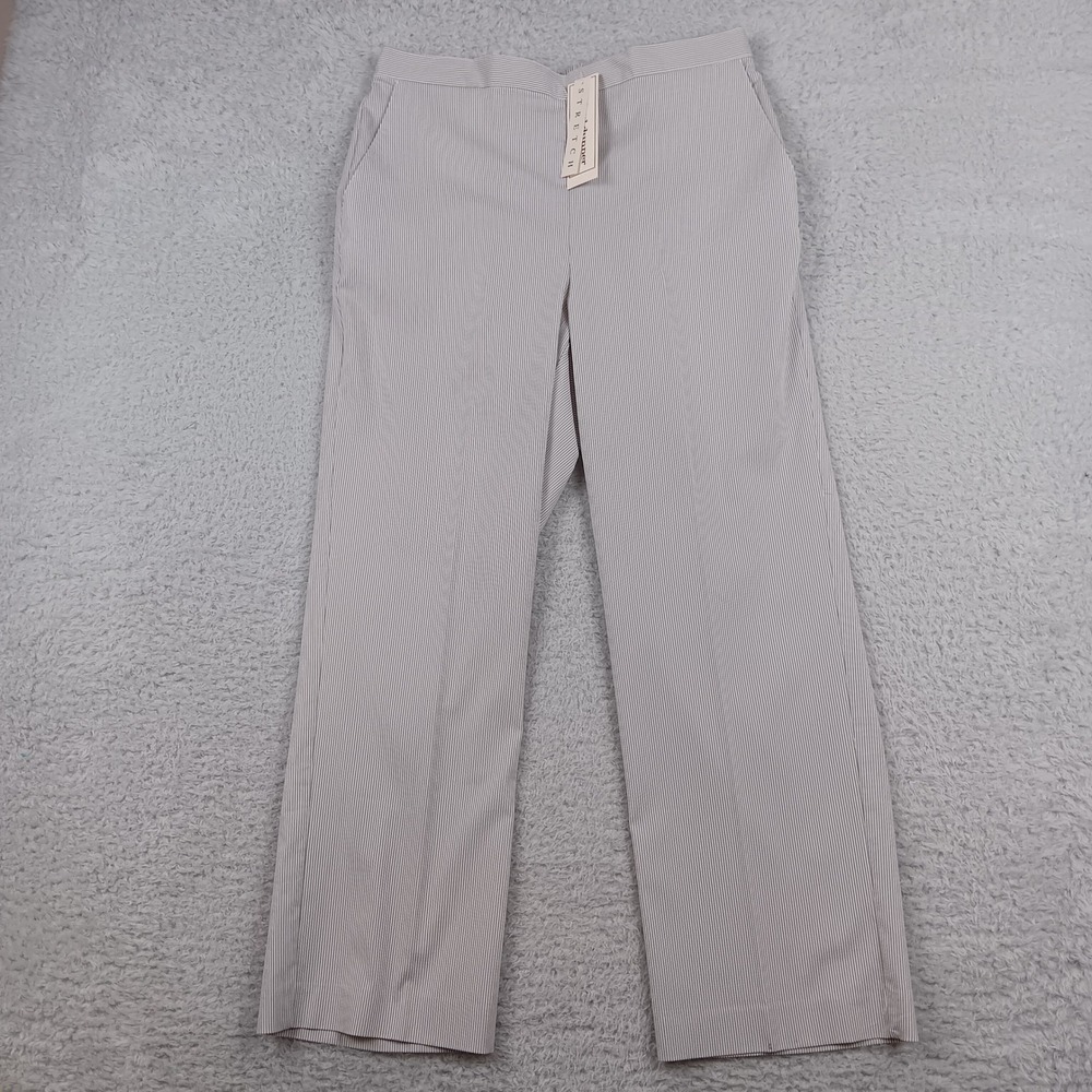 Alfred Dunner Pant Santa Clara Women 14P Grey White Striped Stretch NWT 13904 JJ